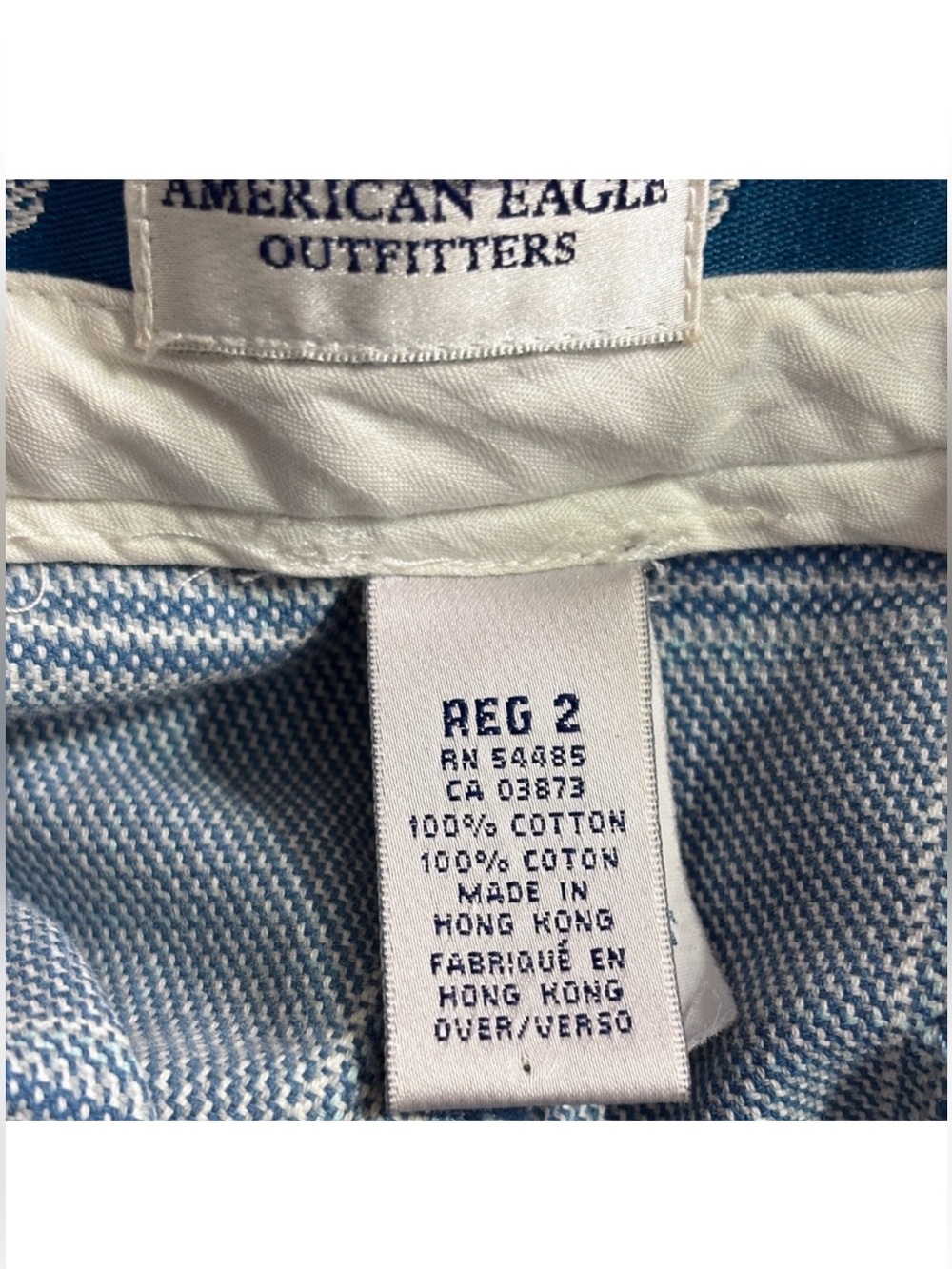 AMERICAN EAGLE OUTFITTERS Low Rise Blue Plaid Capri Pants Tie Sash Belt Y2K - Picture 7 of 9